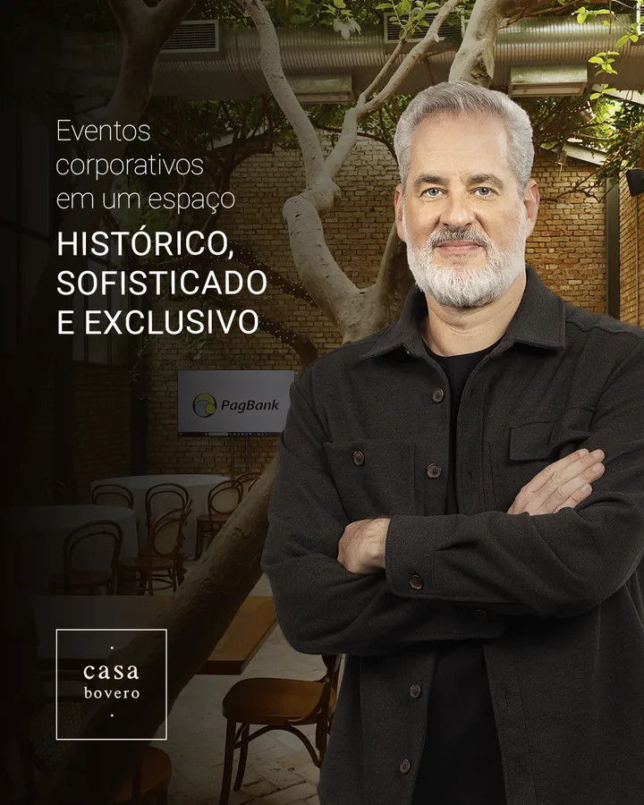 Dan Stulbach no salão da Casa Bovero: eventos corporativos em um espaço histórico, sofisticado e exclusivo
